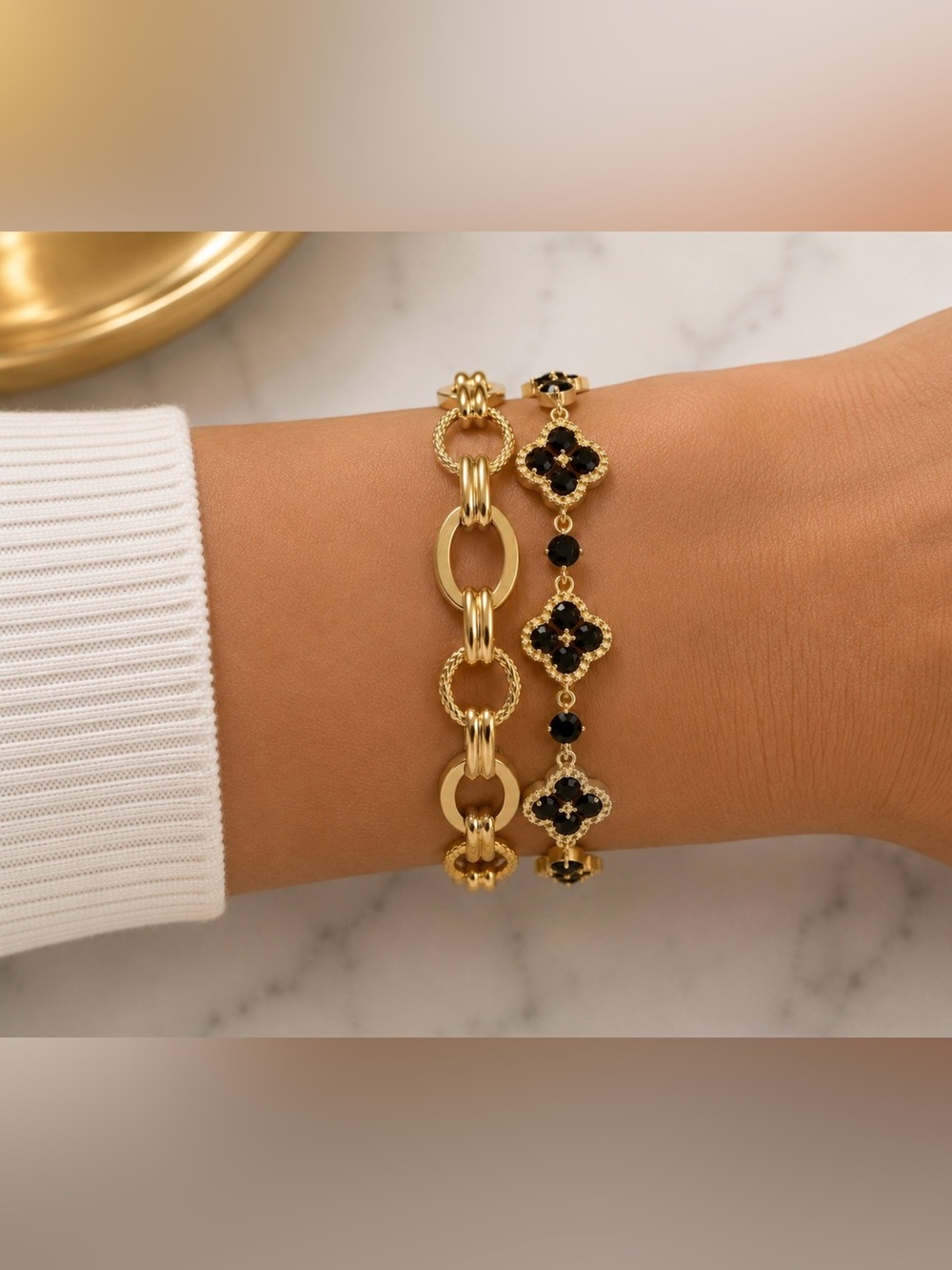 2 Bracelet Bundle: Milano Oval Link Bracelet AND Midnight Clover Bracelet